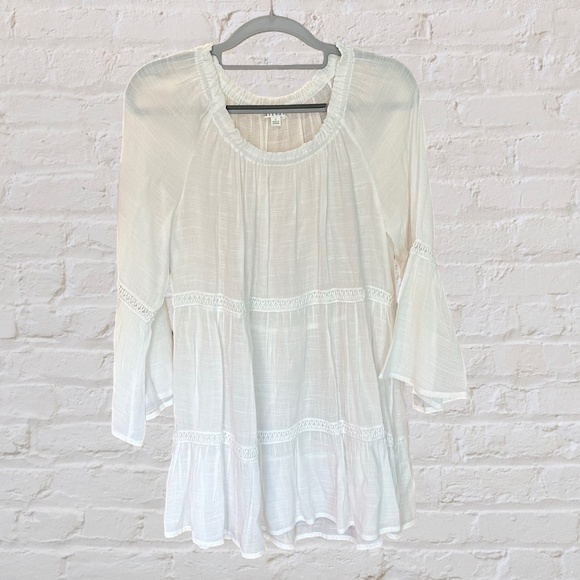 Spense Womens Peasant Boho Flowy Lightweight Blouse Bell Sleeves White Large - Picture 8 of 9